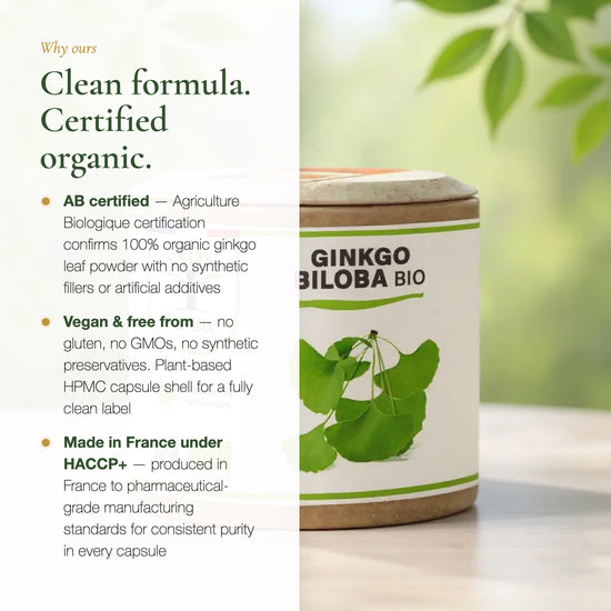 Organic Ginkgo Biloba – Vegan No GMO Gluten-Free Made in France HACCP Pharmaceutical Grade | Pure n' Bio