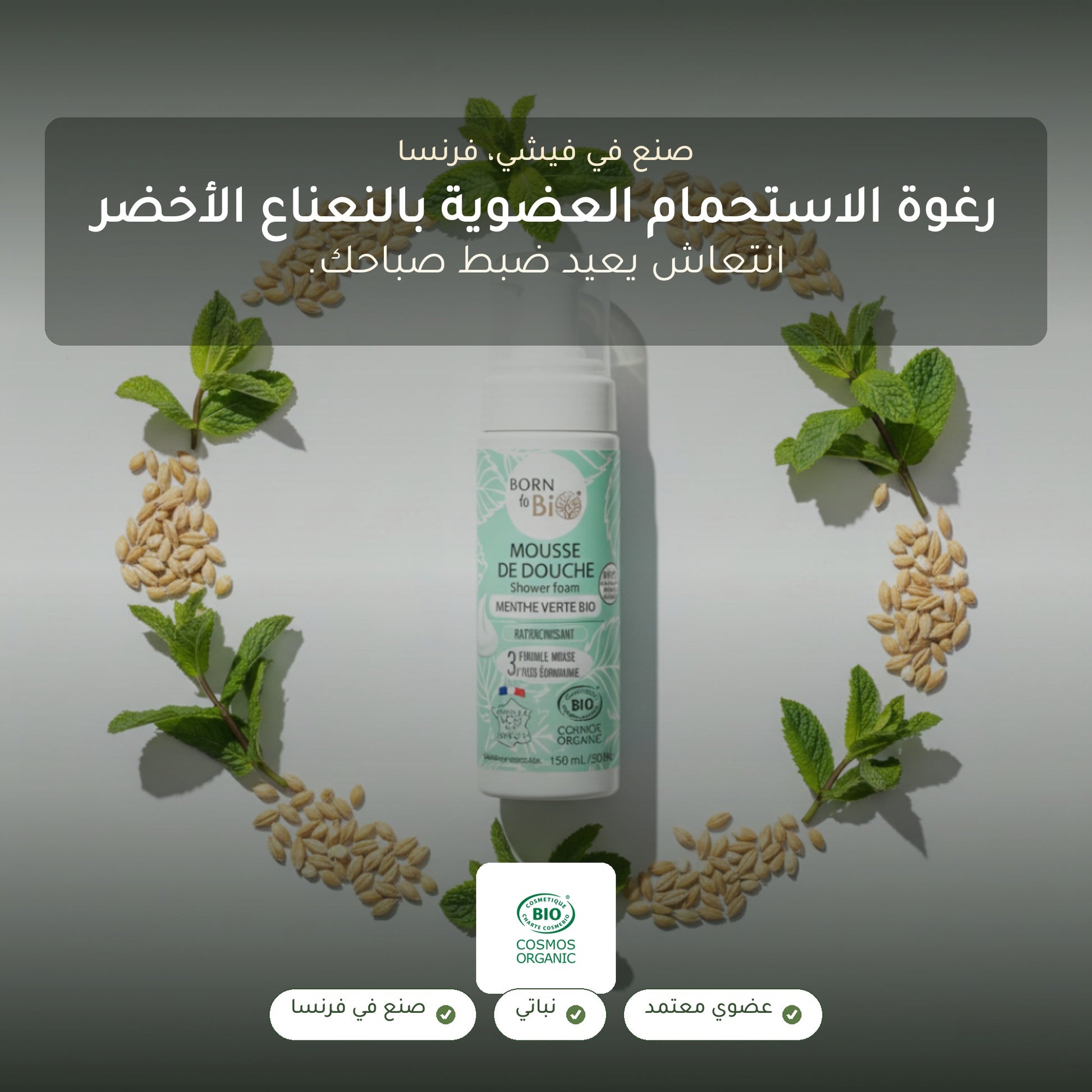 رغوة استحمام عضوية برائحة النعناع الأخضر – مُعتمدة عضويًا | بورن تو بيو فيشي – شريحة 1