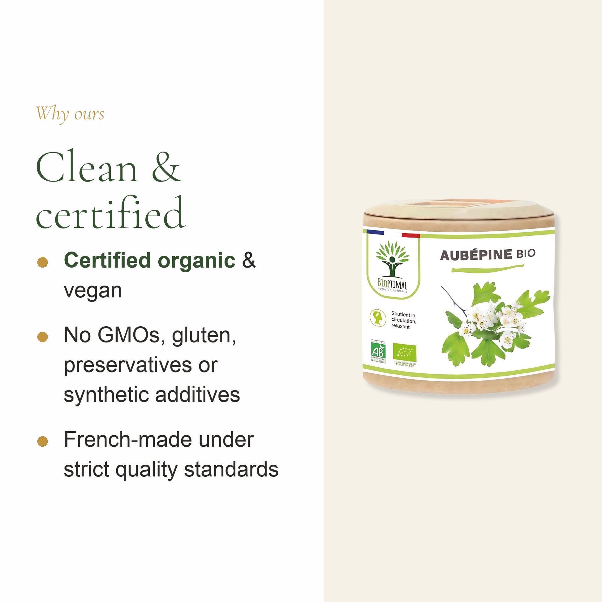 AB Certified Organic Hawthorn Capsules – Vegan, No GMOs, Gluten, Preservatives or Additives