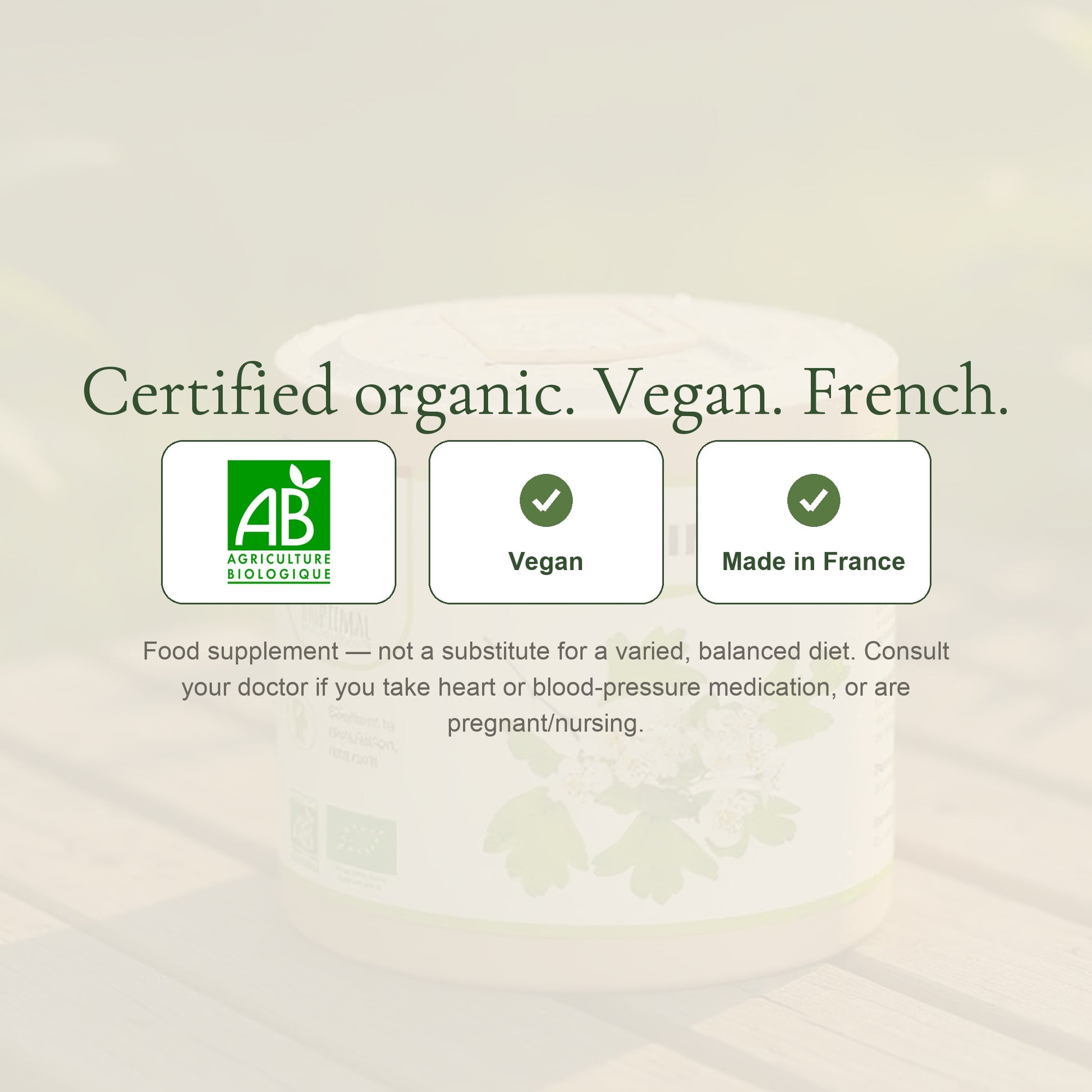 Organic Hawthorn Certifications – AB Organic, Vegan, French Food Supplement