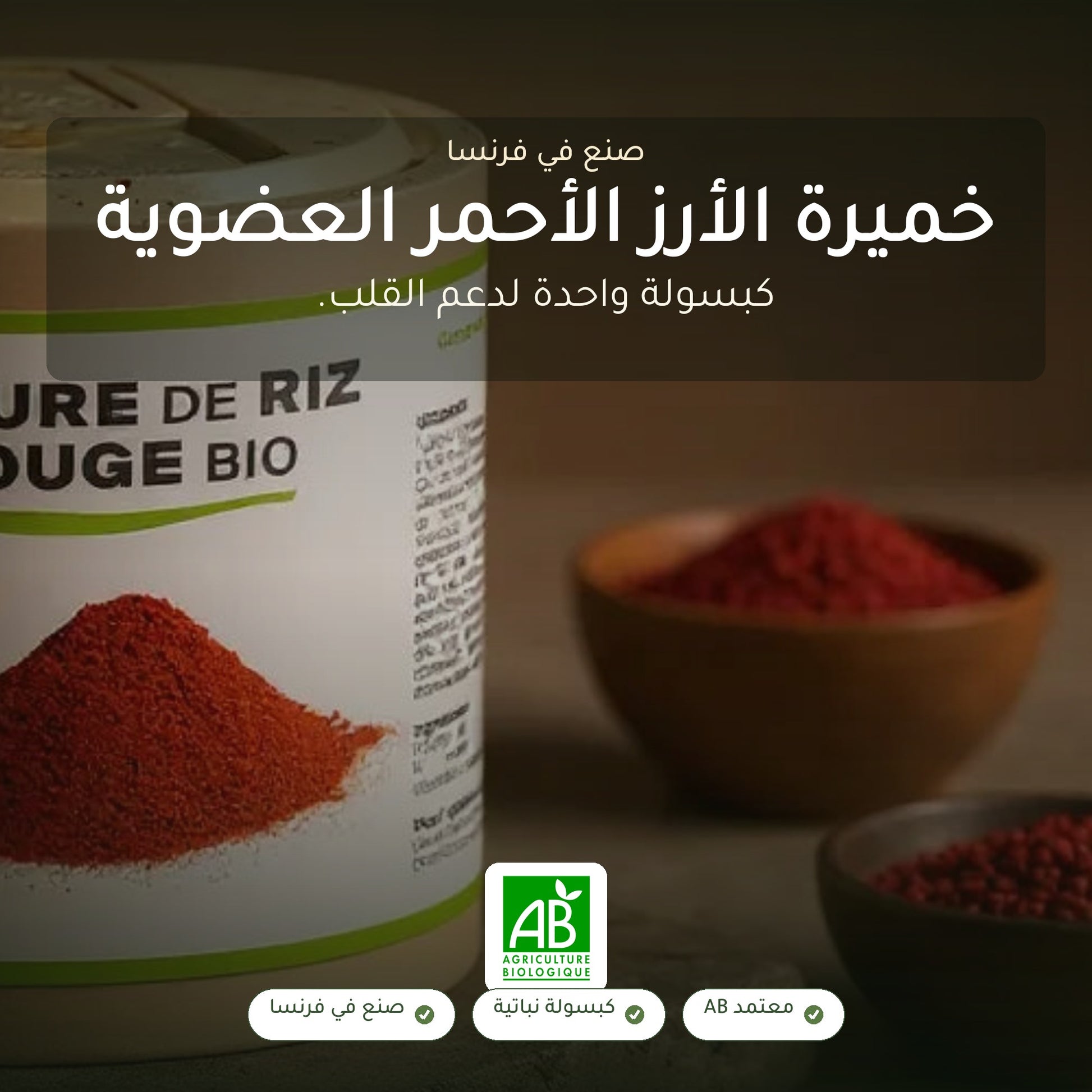 مكمل غذائي من خميرة الأرز الأحمر العضوي – دعم صحة القلب والدورة الدموية – شريحة 1