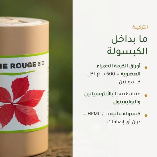 مكمل غذائي بالكرمة الحمراء العضوية – يدعم الدورة الدموية ونضارة البشرة – شريحة 3