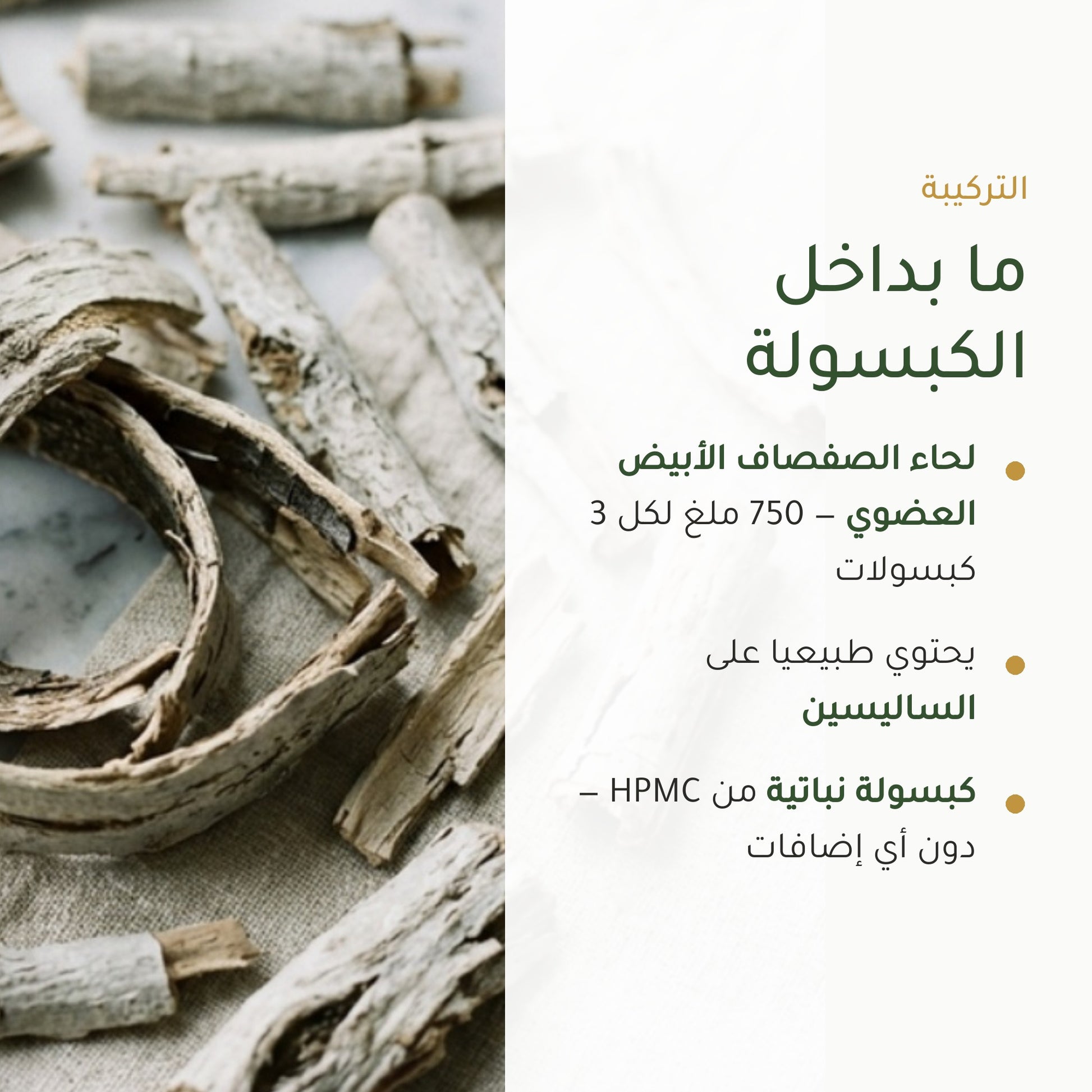 مكمل غذائي من لحاء الصفصاف العضوي – لدعم المفاصل والعضلات – شريحة 3