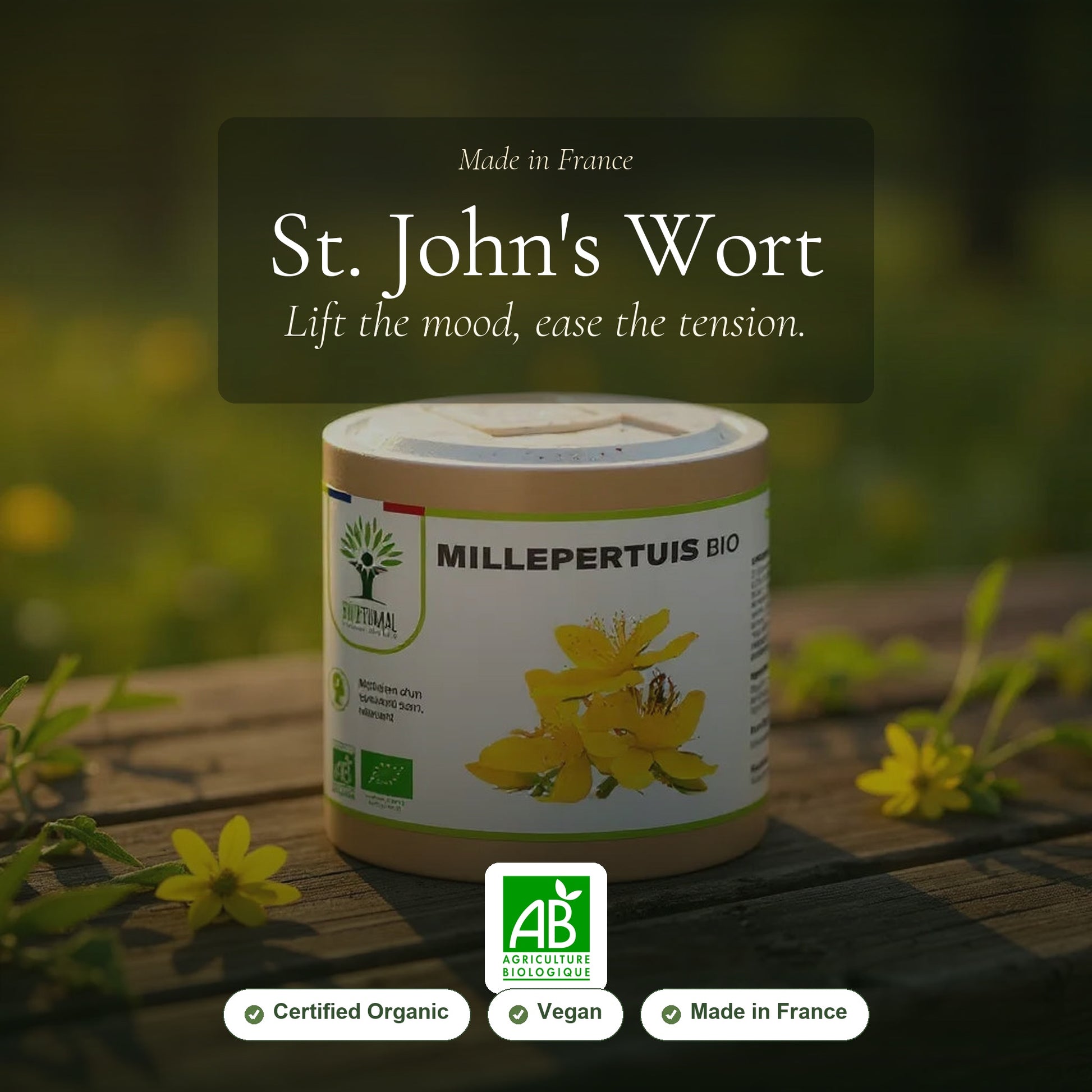 Organic St. John's Wort Supplement – Mood Balance & Relaxation – AB Certified, Made in France