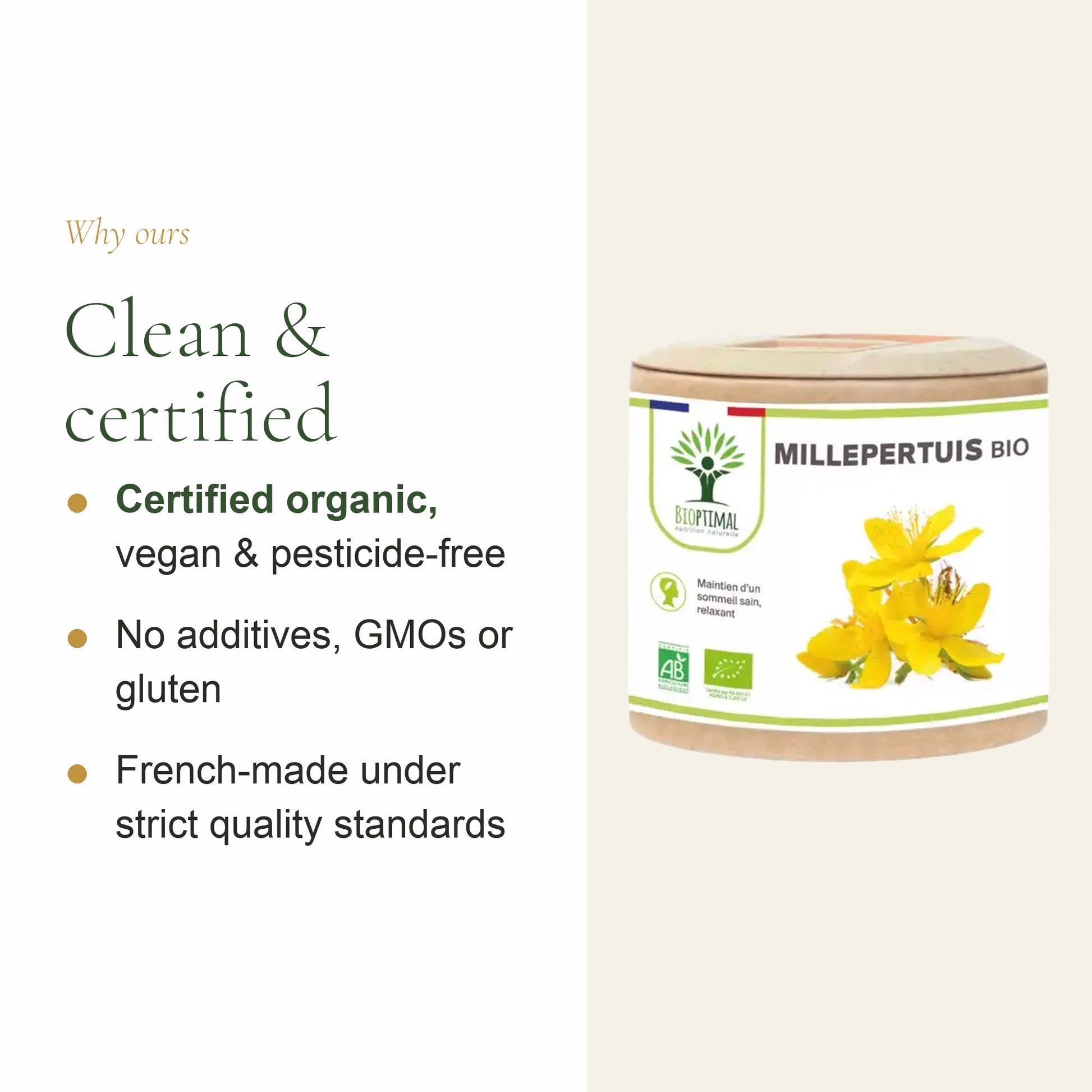 AB Certified Organic St. John's Wort Capsules – Vegan, Pesticide-Free, No GMOs or Gluten