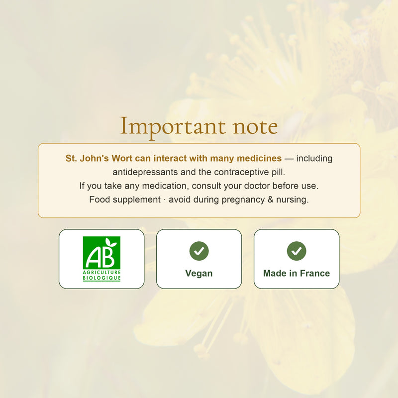 [EN] St. John's Wort Safety Note – Medication Interactions, Consult Your Doctor – AB Organic Vegan French
