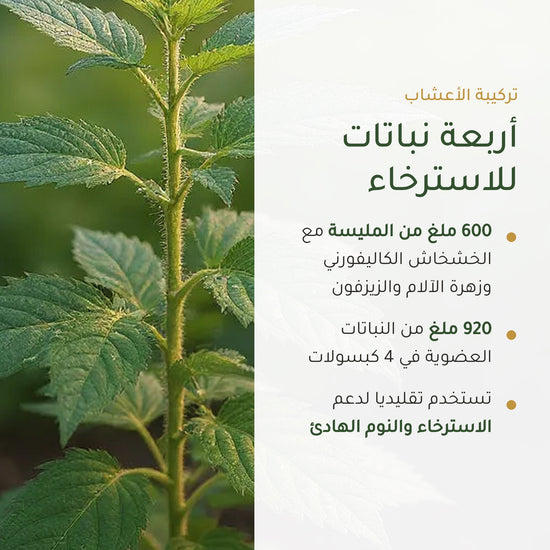 920 ملغ من النباتات العضوية في 4 كبسولات – 600 ملغ مليسة مع الخشخاش الكاليفورني وزهرة الآلام