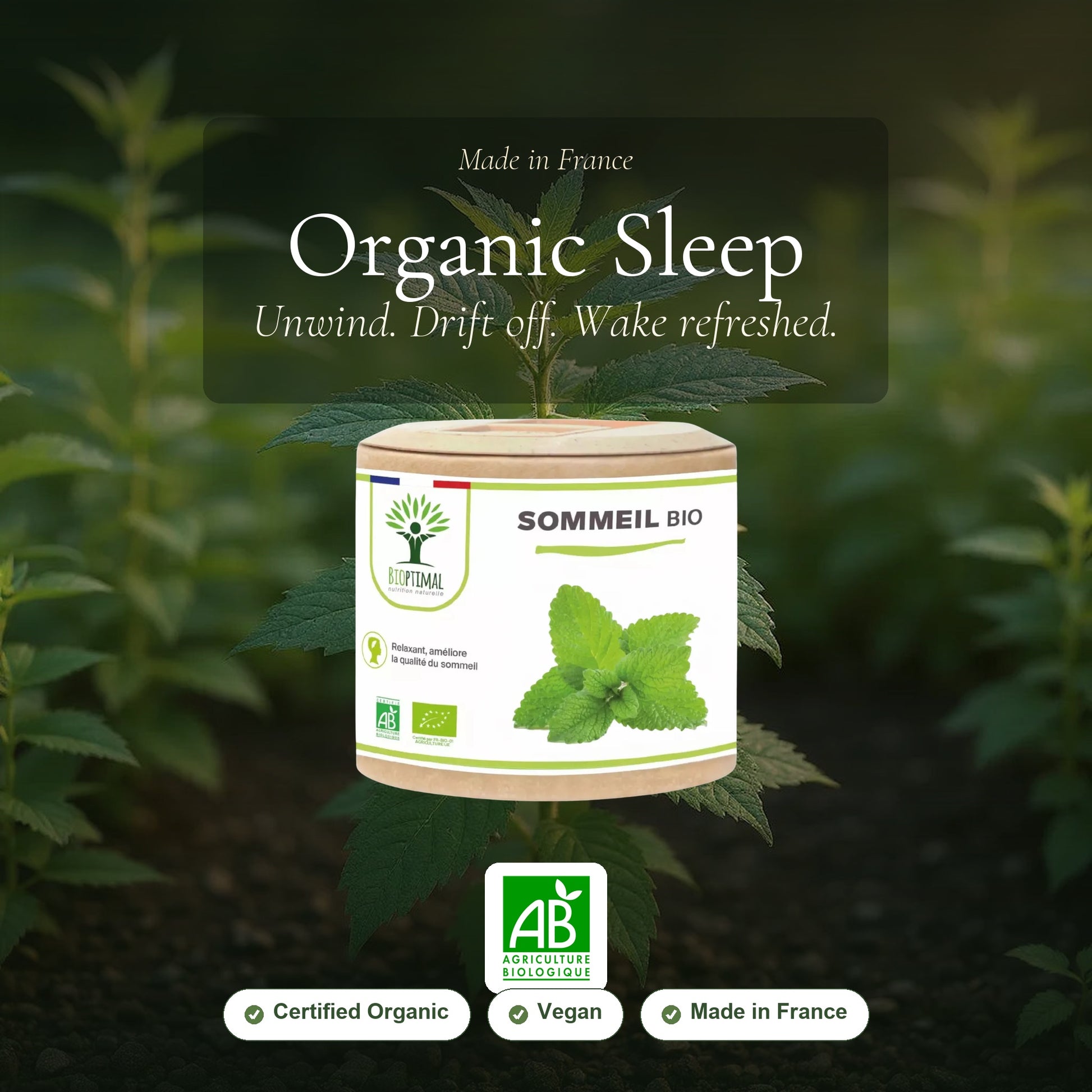 Organic Sleep Supplement – Lemon Balm, California Poppy, Passionflower & Linden – Made in France