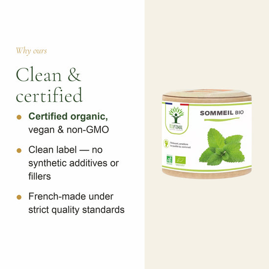 AB Certified Organic Sleep Capsules – Vegan, Non-GMO, No Synthetic Additives, Made in France