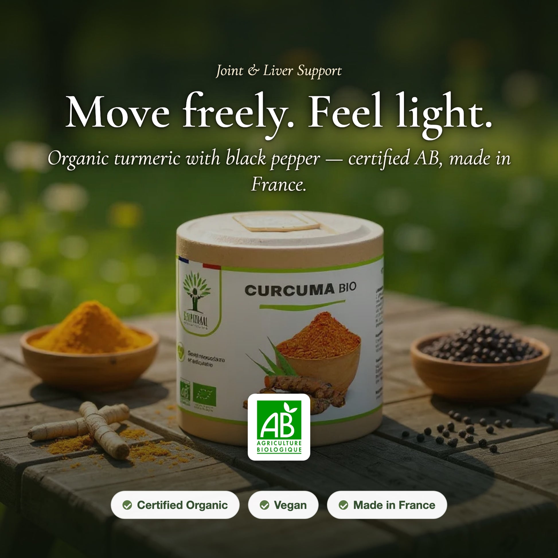 Organic turmeric black pepper joint liver support supplement (slide 1)