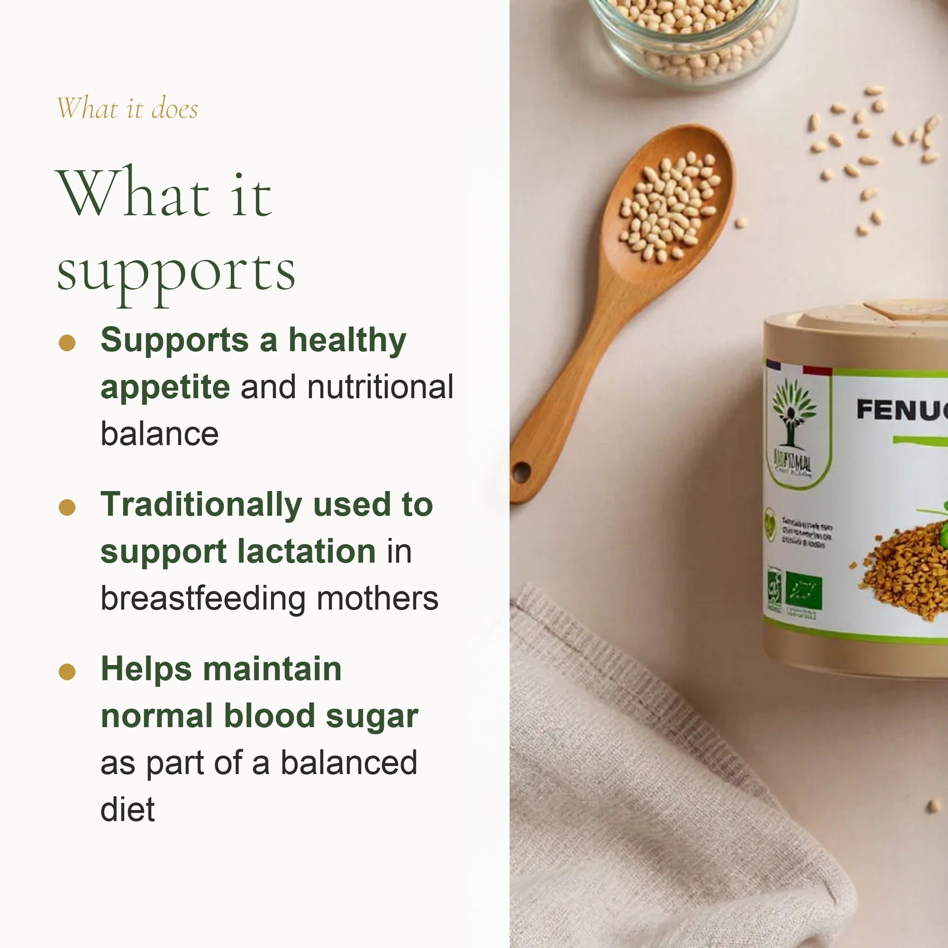 Fenugreek Organic Supplement – Supports Appetite, Nutrition Balance & Lactation – slide 2